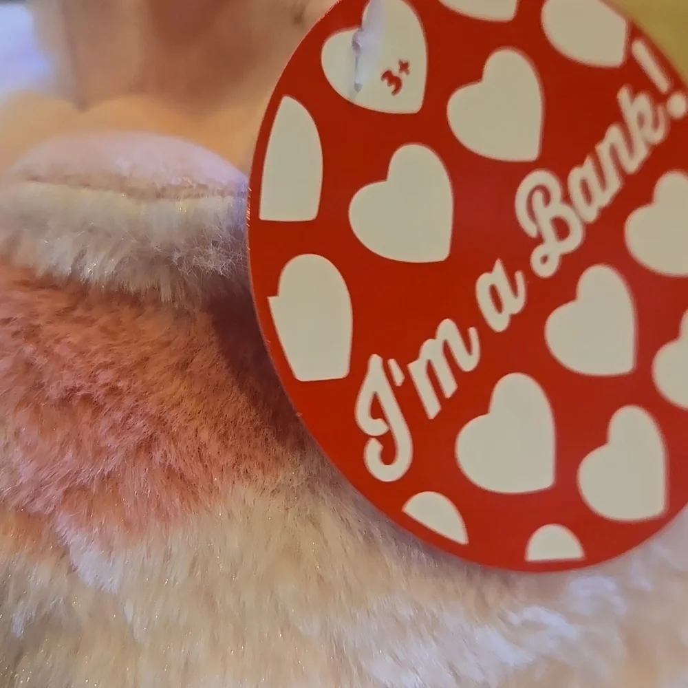 New Plush Piggy Bank with Hearts - Picture 7 of 8
